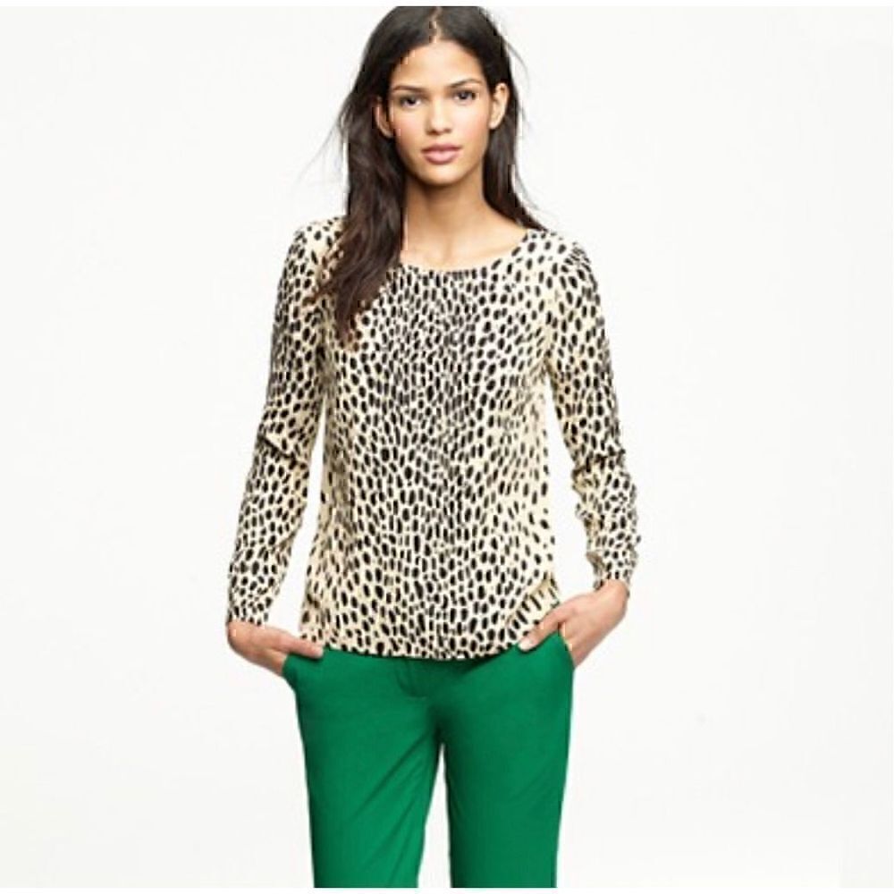 J Crew Womens Cheetah Leopard Print Rayon Top Brown Tan Size 8 Medium